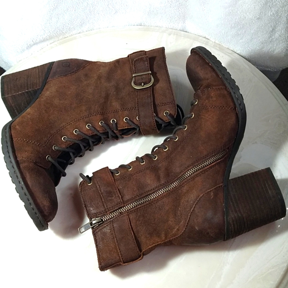 Born Leather Lace Up Zipper Boots NWOT 8.5